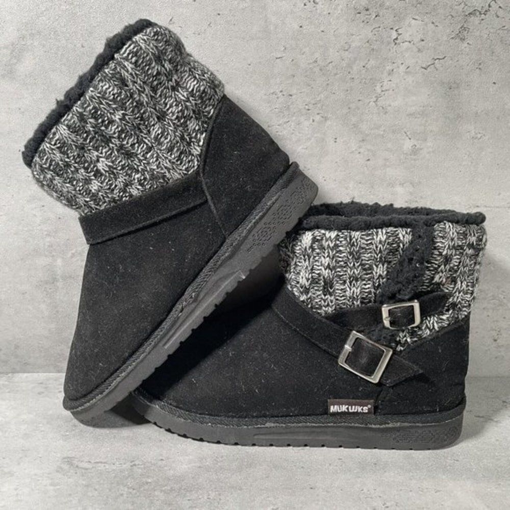 MUK LUKS WOMEN'S ALYX BOOTS Size 6 MID-CALF PULL ON FASHION BLACK SUEDE - Picture 5 of 8